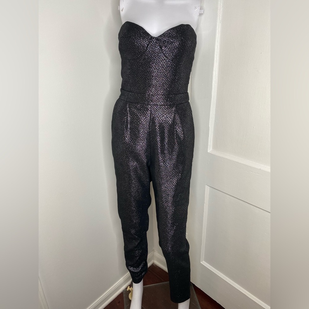 SAYLOR Anthropology Galadriel Shimmer Strapless Jumpsuit w Sweetheart Neckline